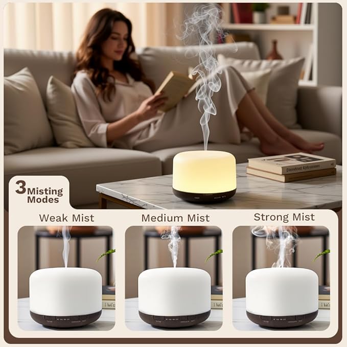 500ml Essential Oil Diffuser, Quiet 4-in-1 Ultrasonic Aromatherapy Humidifier - Image 5