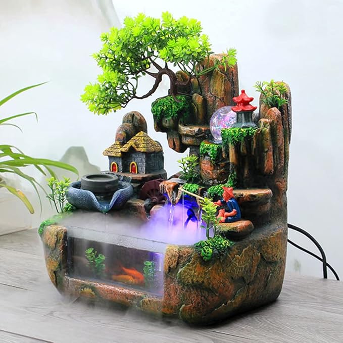 15" LED Desktop Fountain Waterfall Decor, Atomizing Desktop Humidifier w/LED by kunghei