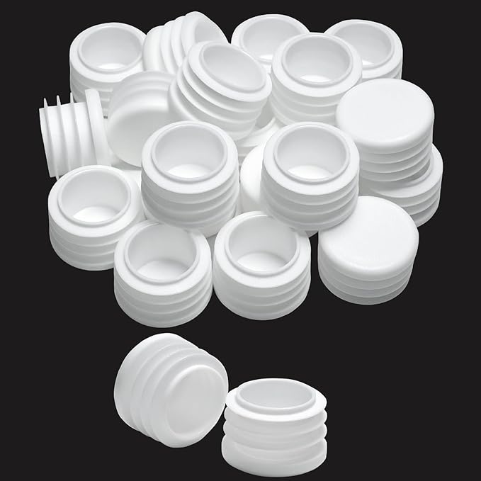 1" Plastic Hole Plugs White -Round Chair Leg Caps, Flush Mount Pipe Plugs by EASYEAH