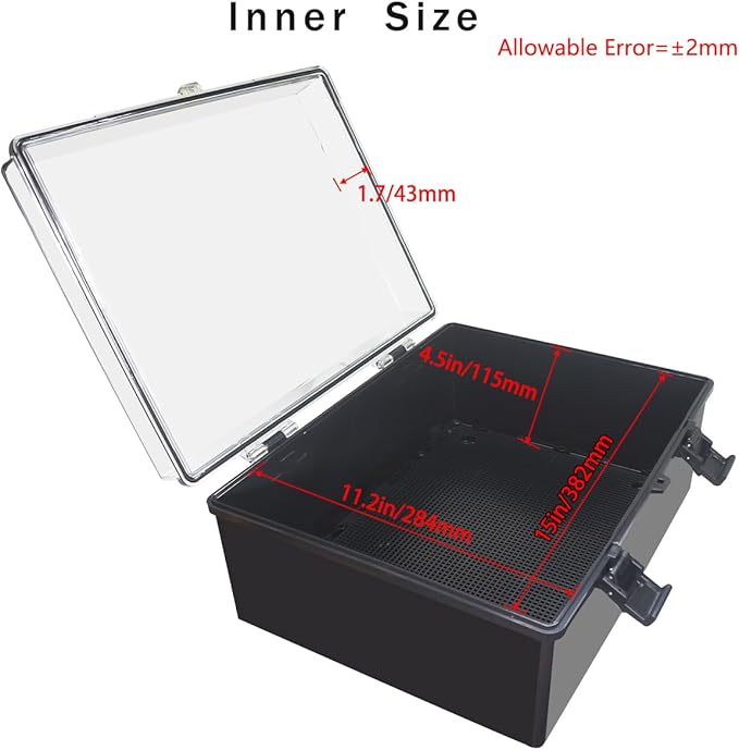 Junction Box, Hinged Black Clear Cover IP67 Waterproof ABS Project Box - Image 3