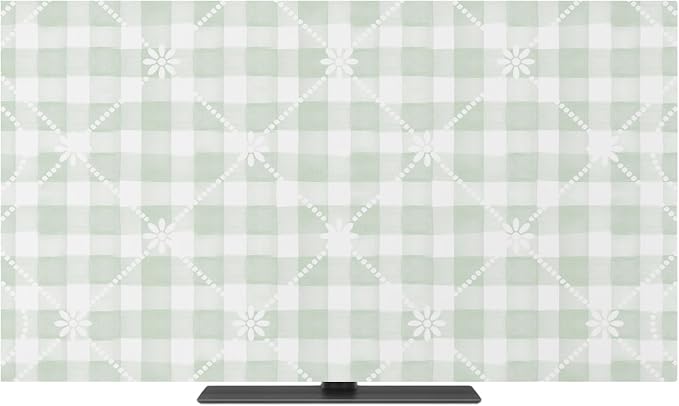 Sage Green Plaid White Lattice Flower Indoor TV Cover, Elastic TV Screen - Image 2