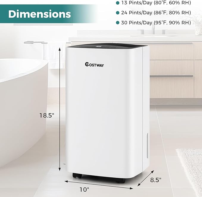 COSTWAY Dehumidifier for Large Room and Basements, Portable 30 Pints - Image 9