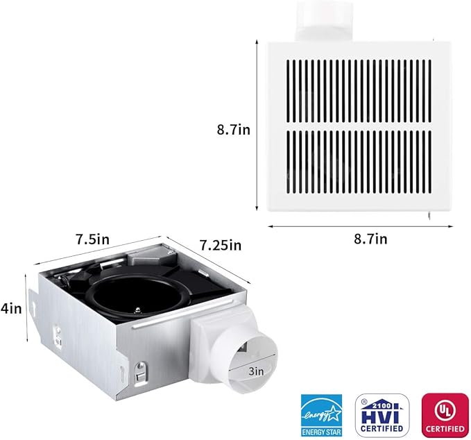 Tech Drive Bathroom fan 50 CFM, 1.0Sone DC Motor - Image 2