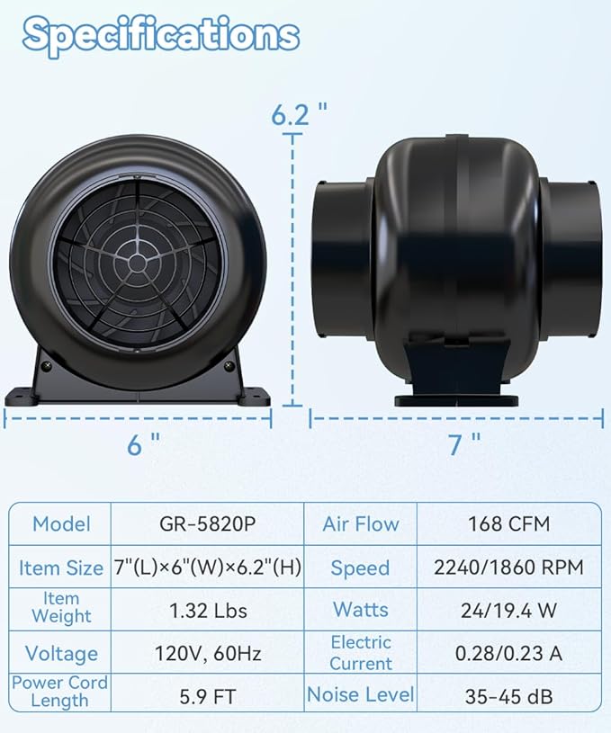 Artibear 3.5 Inch 168 CFM Inline Duct Ventilation Fan - Image 6