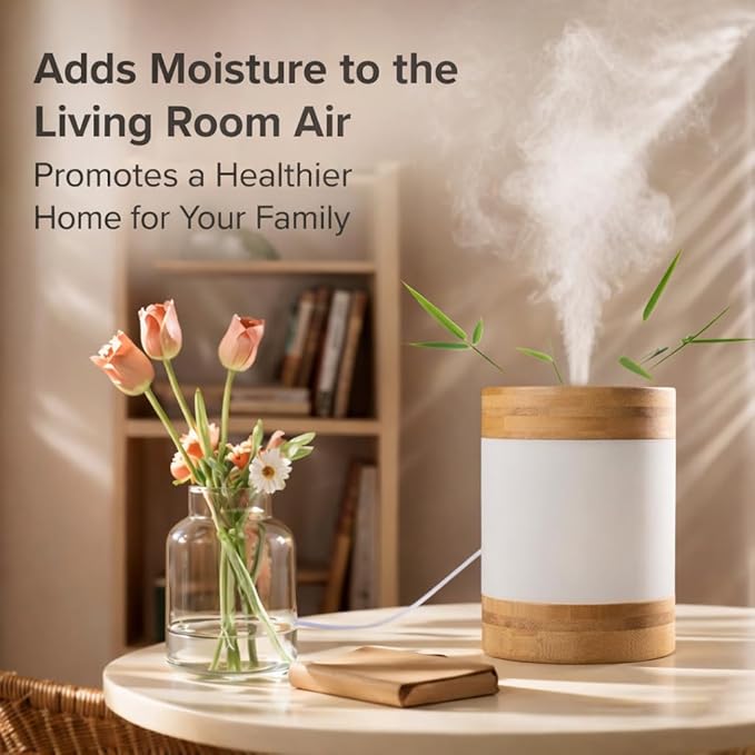 Bamboo Ultrasonic Mini Humidifier, 400ml Quiet Desktop Humidifier - Image 2