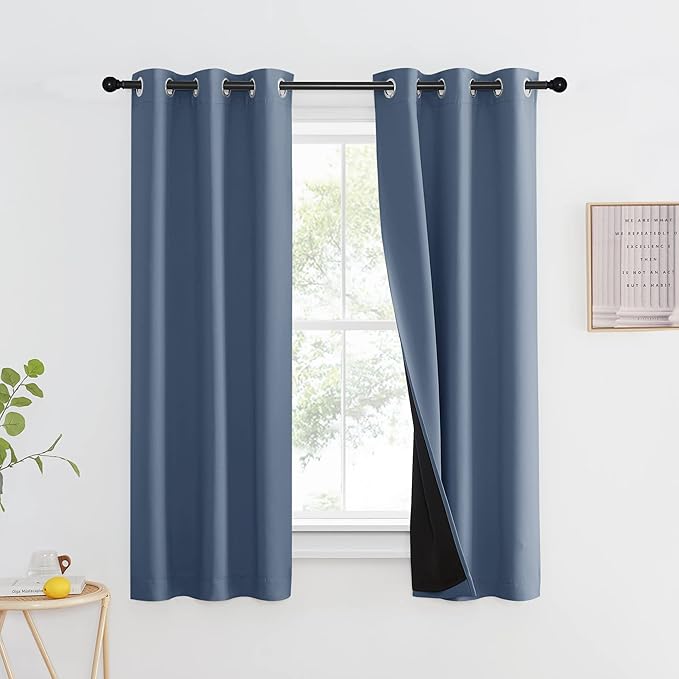 NICETOWN 100% Blackout Curtain Panel, Thermal Insulated Black Liner Curtain by NICETOWN