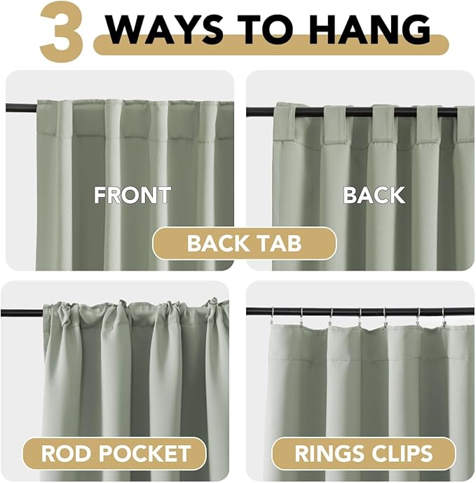 H.VERSAILTEX Back Tab Sage Green Curtains 102 Inch Long - Image 4