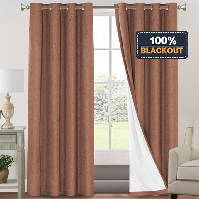 PrinceDeco Linen 100% Blackout Curtains 84 Inches Length 2 Panels Set Grommet - Image 6