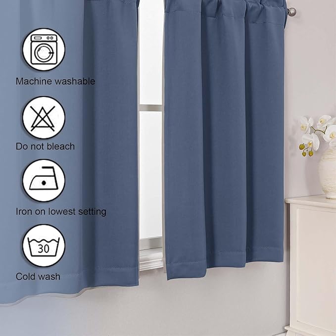 Chyhomenyc Denim Blue Short Blackout Curtains 24 Inch Length, Small Kitchen - Image 7
