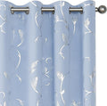 BUHUA Blue Blackout Curtain 2 Panel Set Vine Foil Print Thermal Insulated by BUHUA