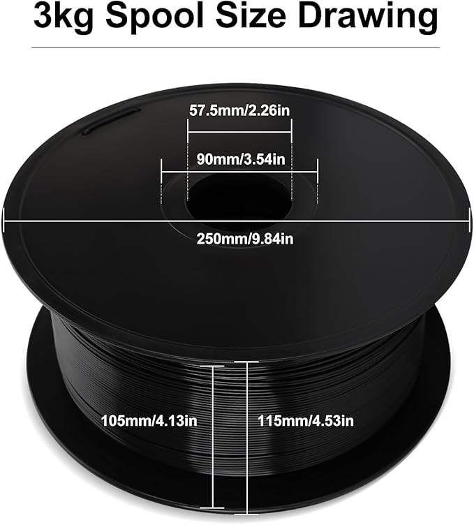 3KG PLA Filament 1.75mm Black, Clog-Free 3D Printer Filament Dimensional - Image 2