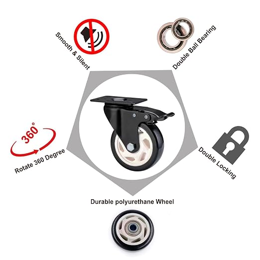 4" Swivel Casters Set of 4, Heavy Duty Locking Casters - Image 5