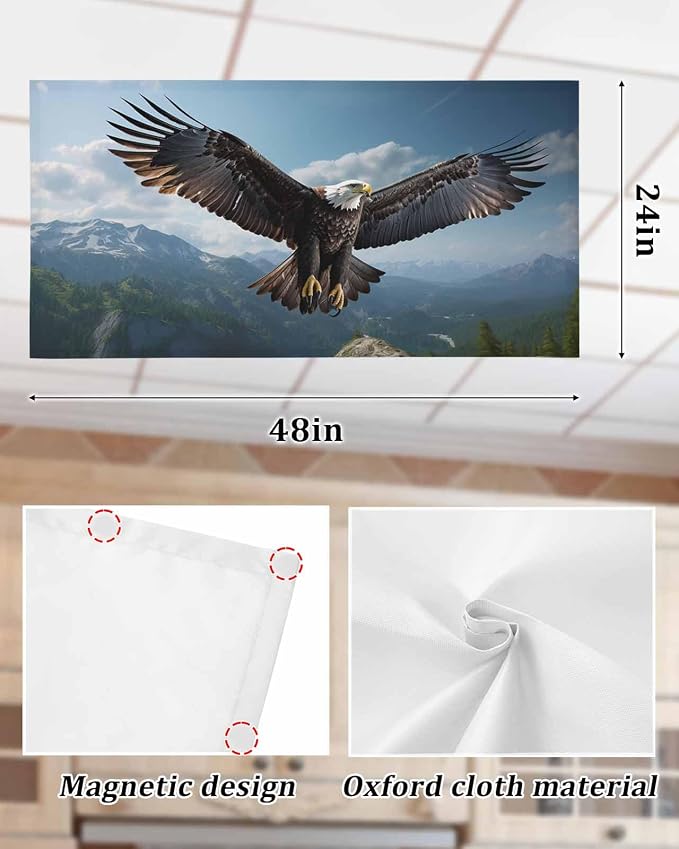 2 Pcs Fluorescent Light Covers for Ceiling Lights, Bald Eagle Soaring Above - Image 7