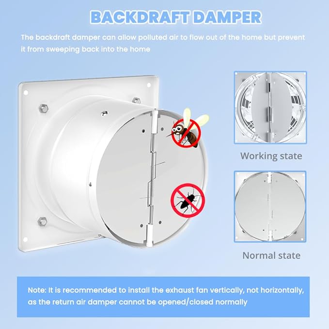 8 inch Exhaust Fan, 735CFM Wall Mounted Vent Fans, Ventilation Fan Bathroom - Image 7