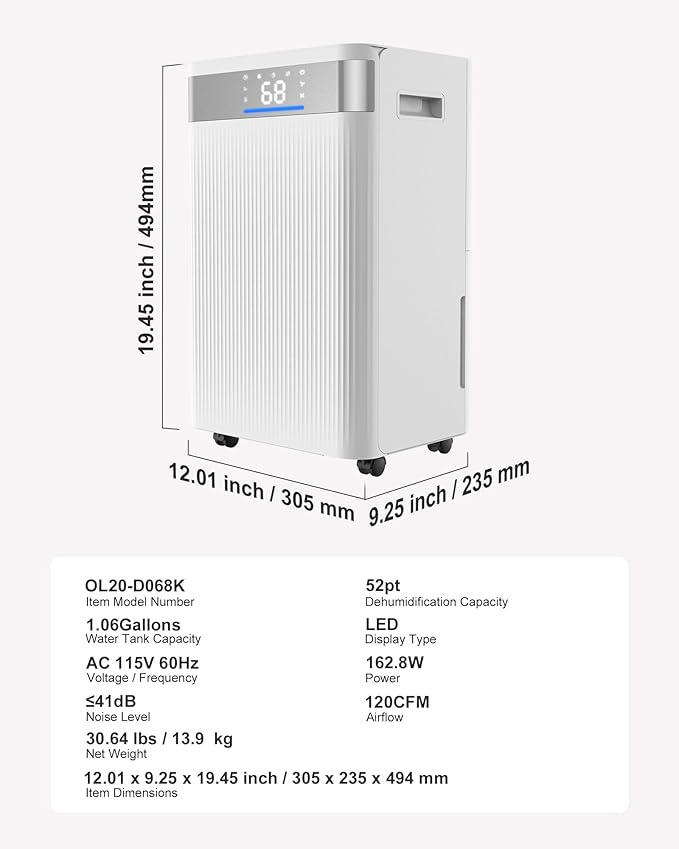 VEVOR 52 Pints Dehumidifier for Home & Basement, 4000 Sq.Ft Large Coverage - Image 7