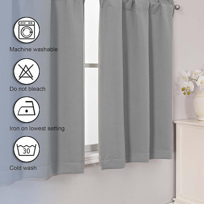 Chyhomenyc Silver Grey Short Blackout Curtains 24 Inch Length, Small Kitchen - Image 7