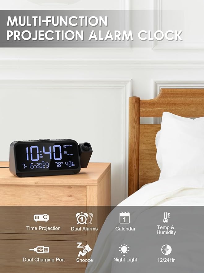 ROCAM Projection Alarm Clock, Digital Clock - Image 2