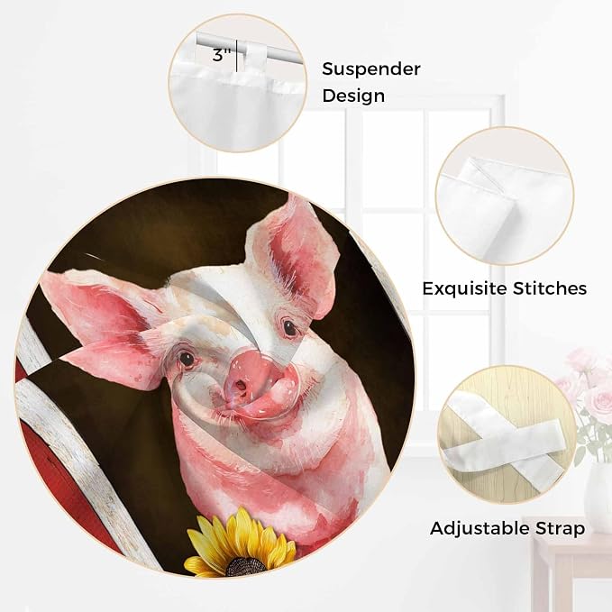 Pigs Sunflowers Living Room Curtains 84 Inch Length, Window Curtains Tab Top - Image 6