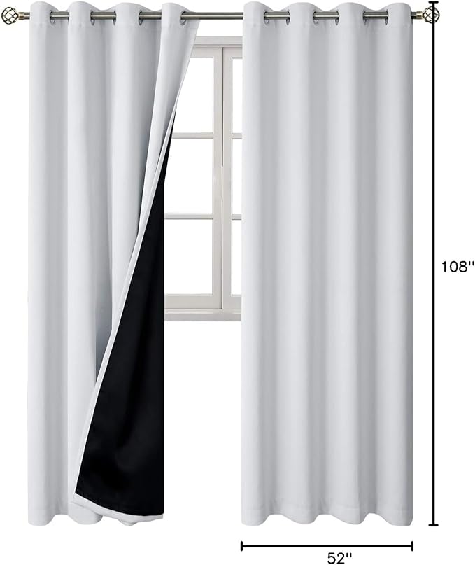 BGment Greyish White 100% Blackout Curtains 108 Inch Long 2 Panles Set - Image 9