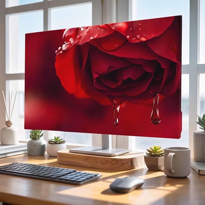 Red Rose Flower Water Droplets Indoor TV Cover, Elastic TV Screen Protector - Image 4