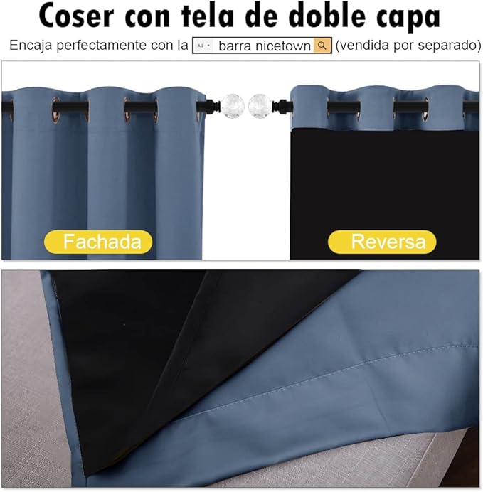 NICETOWN Stone Blue 100% Blackout Small Curtains 63 inches Long, Thermal - Image 5