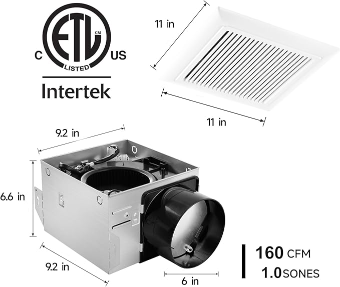 Bathroom Exhaust Fan 160 CFM 1.0 Sone, 6 Inch Duct, Quiet Energy Saving - Image 5