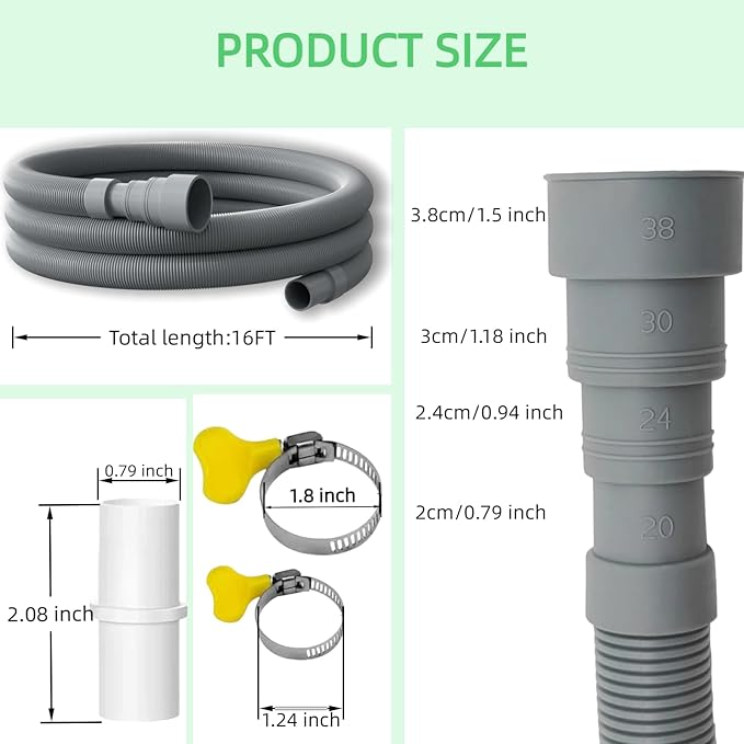 16-FT Universal Washing Machine Drain Hose Kit – Extra-Long Flexible Corrugated - Image 2