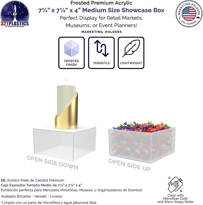 Acrylic Display Box Countertop Showcase Bin 7" x 7" x 4" Frosted Merchandise - Image 3