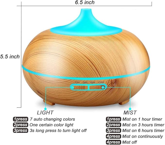 Aroma Essential Oil Diffuser, JoySusie 500ml Wood Grain Ultrasonic Cool Mist - Image 6