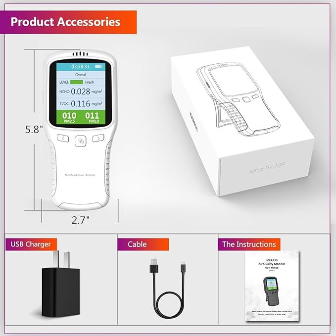 Air Quality Monitor Indoor, 8 in 1 Formaldehyde Detector, voc Meter, Detect - Image 7