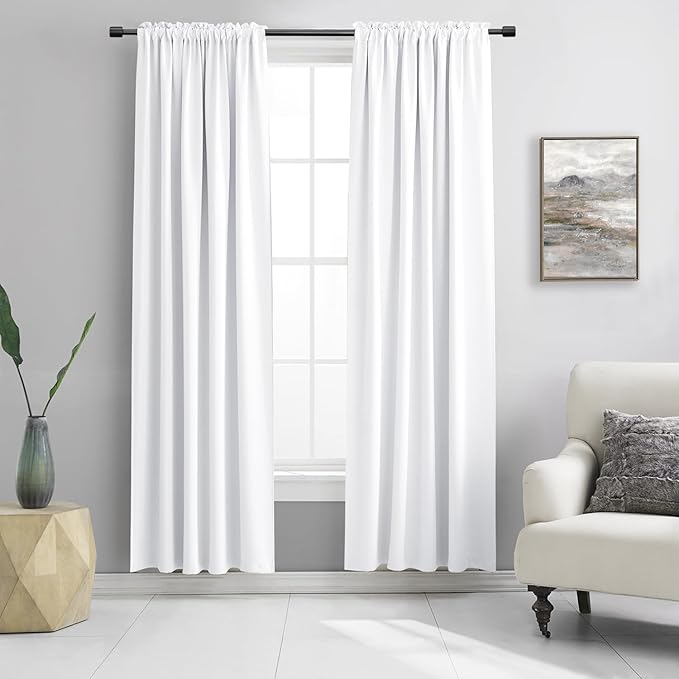 Pure White Half Blackout Modern Design Curtains 84 Inches Long by DONREN
