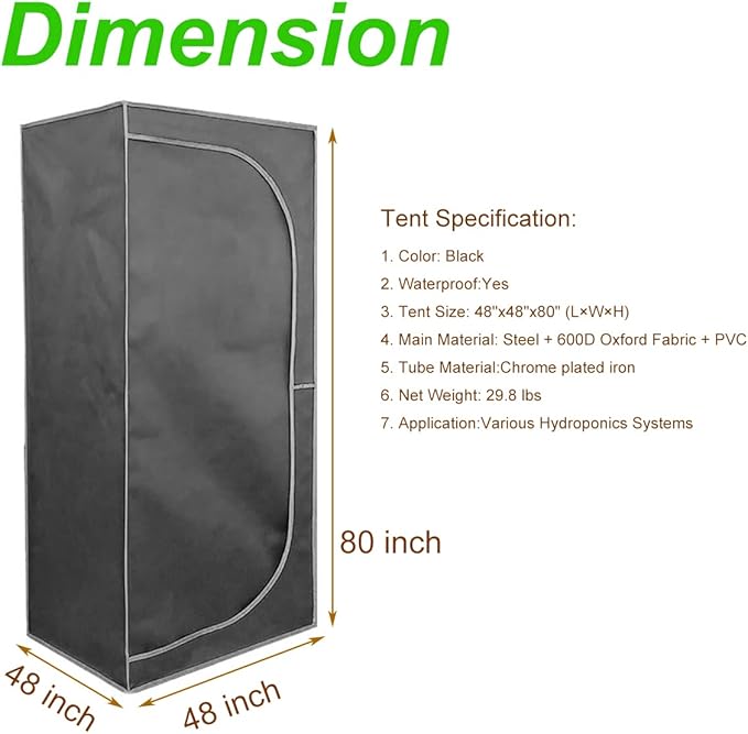 4x4 Grow Tent Kit Complete High Reflective Mylar Indoor Grow Tent 48"x48"x80"+ - Image 5