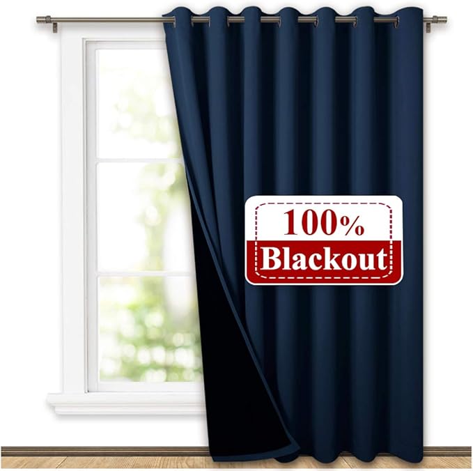 NICETOWN Warm Curtains for Winter, 100% Blackout Patio Sliding Door Wide Lined - Image 2