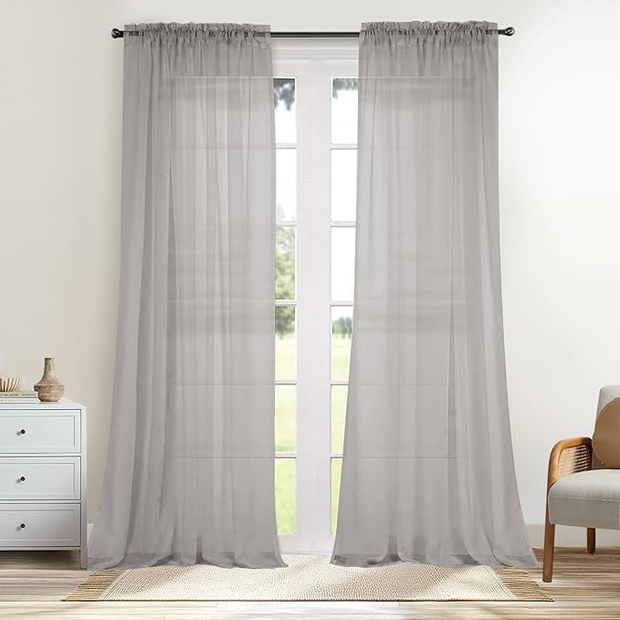 Dreaming Casa Solid Sheer Curtains 96 Inches Long Grey Rod Pocket Voile by DreamingCasa