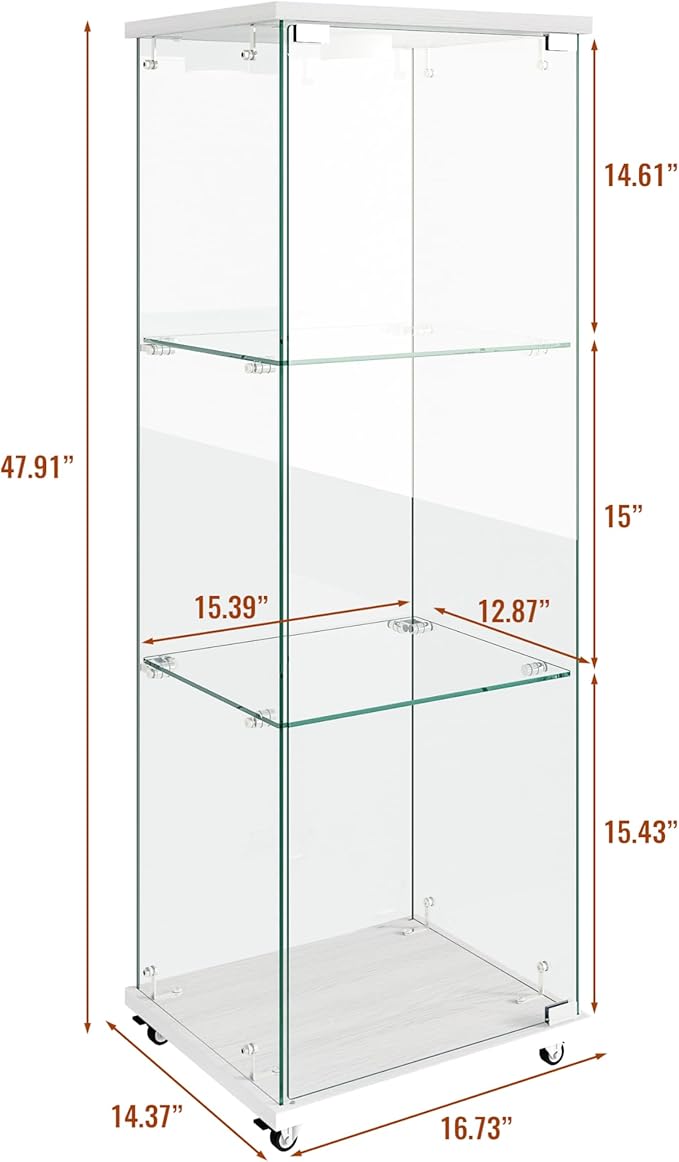 Yoluckea 3-Shelf Glass Display Cabinet - Image 2