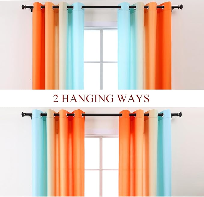 L.Z.E Blue Orange Ombre Privacy Sheer Curtains 84 Inches Long 2 Panels Set - Image 2