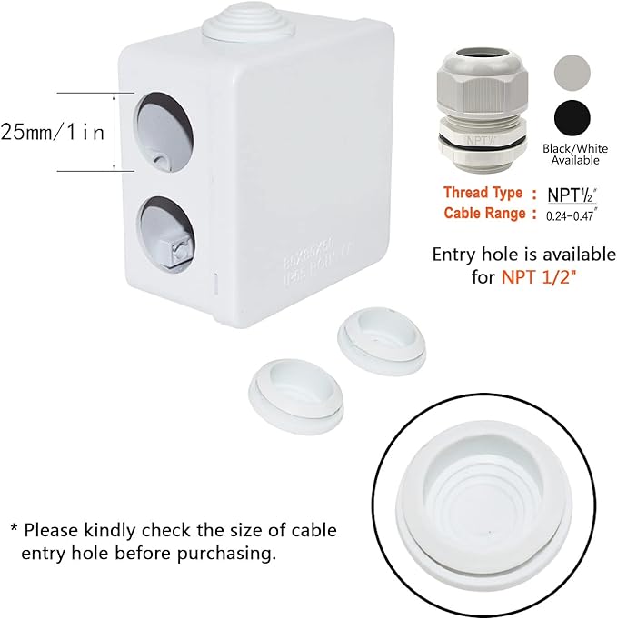LeMotech Junction Box, ABS Plastic IP55 Water Resistant and Dustproof, - Image 5