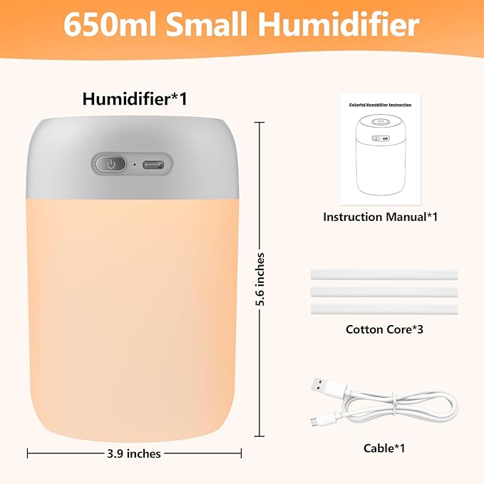Portable Small Humidifier, 650ml Colorful Mini Humidifier - Image 2
