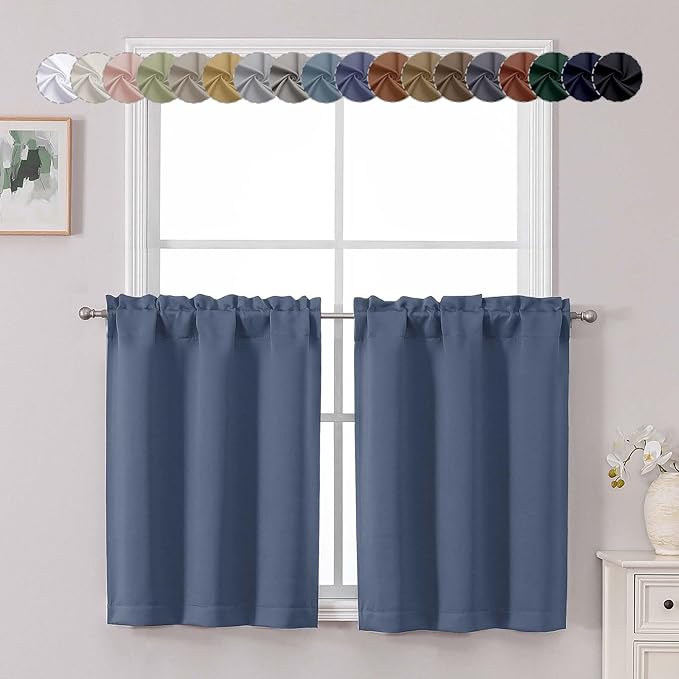 Chyhomenyc Denim Blue Short Blackout Curtains 30 Inch Length, Small Kitchen by Chyhomenyc