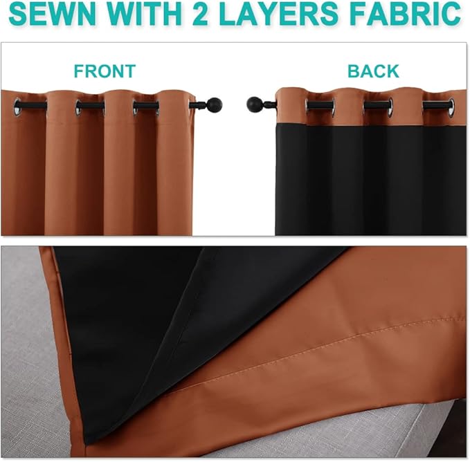 NICETOWN Burnt Orange 100% Blackout Lined Curtains, 2 Thick Layers Completely - Image 5