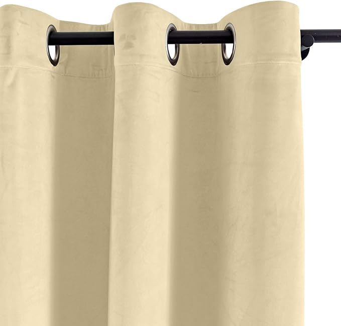 ChadMade Blackout Lined Premium Velvet Curtain Cream 100Wx96L Inch, Eyelet - Image 2