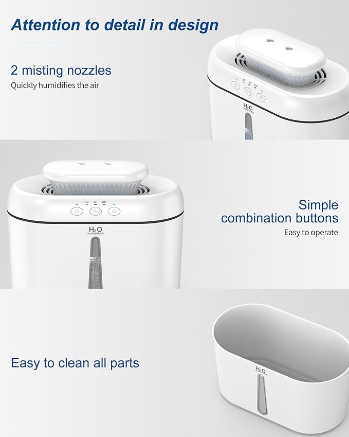 SZO Double Spray Humidifiers for Bedroom Large Room, 2.5L Cool Mist Humidifier - Image 5