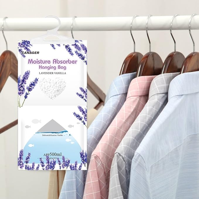 CANAGER Moisture Absorber -12 Pack, Lavender Vanilla Hanging Humidity Bag - Image 5