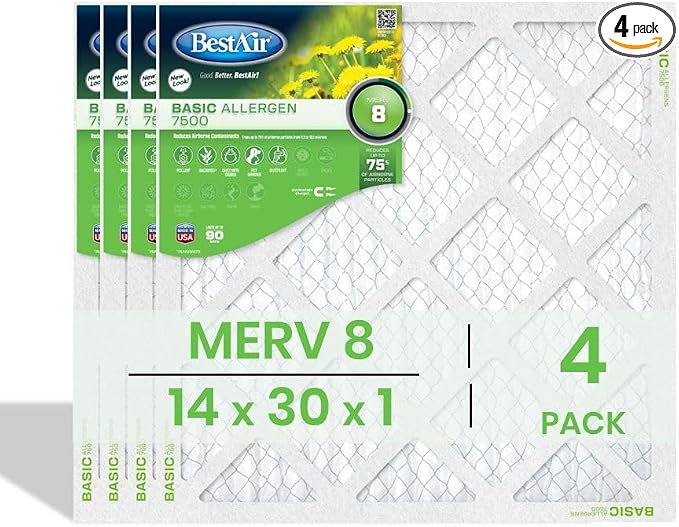 BestAir 14x30x1 Air Filter | MERV 8 Basic Allergen 7500 HVAC AC Furnace Filter by FreudenbergFiltrationTechnologies