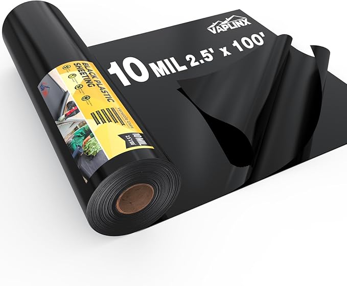 10 Mil Black Plastic Sheeting 2.5x100 FT – Heavy Duty Polyethylene Plastic Rolls by VAPLINX