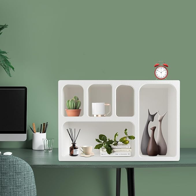 5-Compartment White Arched Floating Cabinet, Modern Geometric MDF Wall-Mount - Image 6