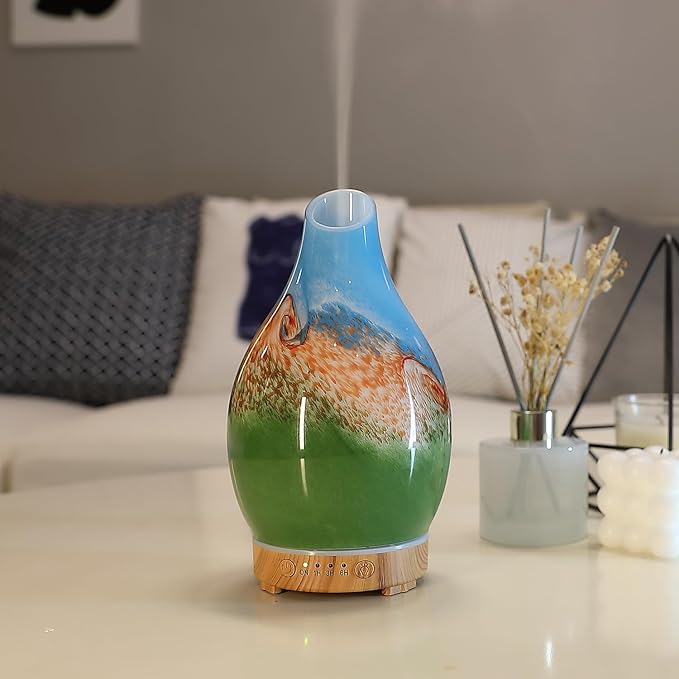 Vase Aroma Essential Oil Diffuser 160ml Art Glass Ultrasonic Cool Mist Scent by inrorans