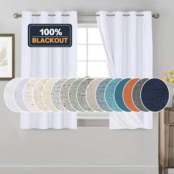 PrinceDeco White 100% Blackout Curtains 54" Long Blackout Curtains by PrinceDeco