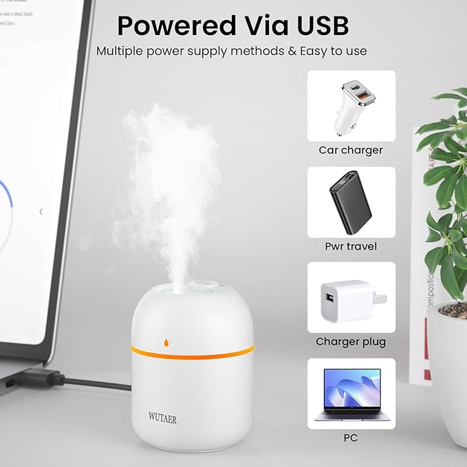 Portable Small Humidifier, WUTAER USB Personal Desktop Humidifier - Image 5
