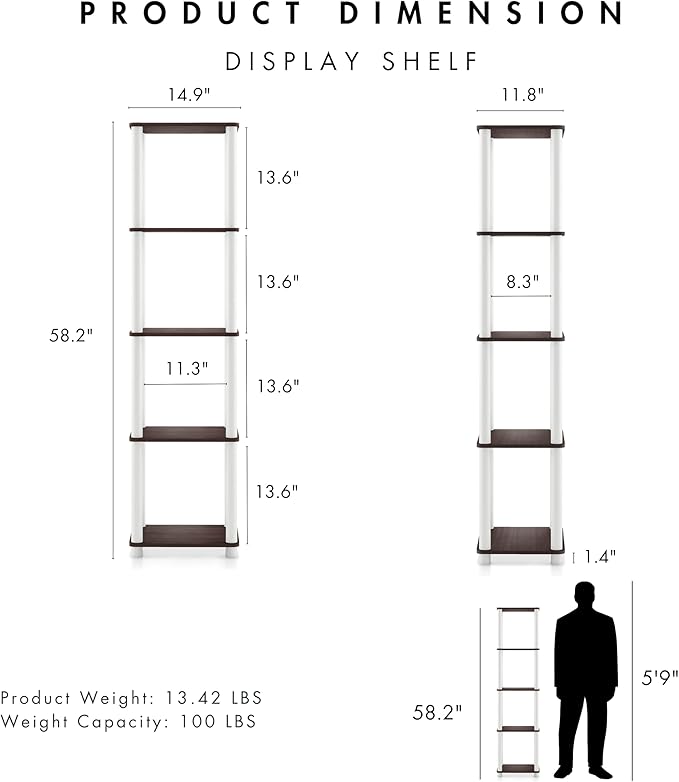 Homes: Inside + Out Apexa Modern 5-Tier Narrow Shelving Units, Collectibles - Image 3